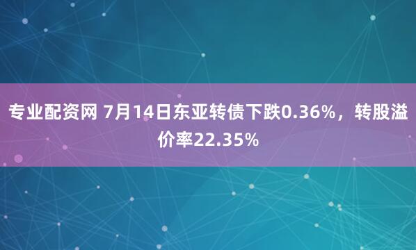专业配资网 7月14日东亚转债下跌0.36%，转股溢价率22.35%